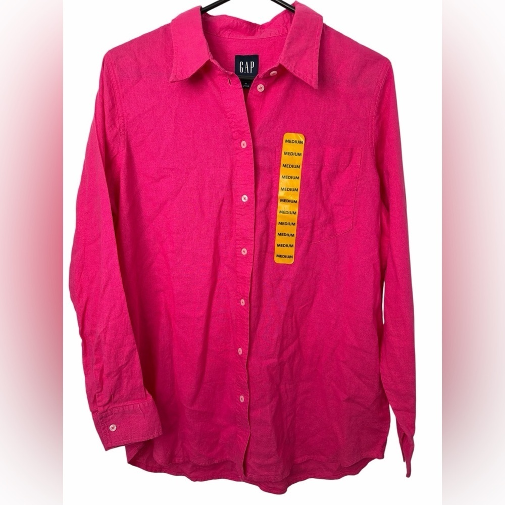 GAP Women's Hit Pink Linen Long Sleeve Button Down NWT